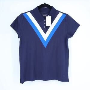 TORY SPORT Performance Pique Chevron Polo NWT Navy Surf Blue Women's S